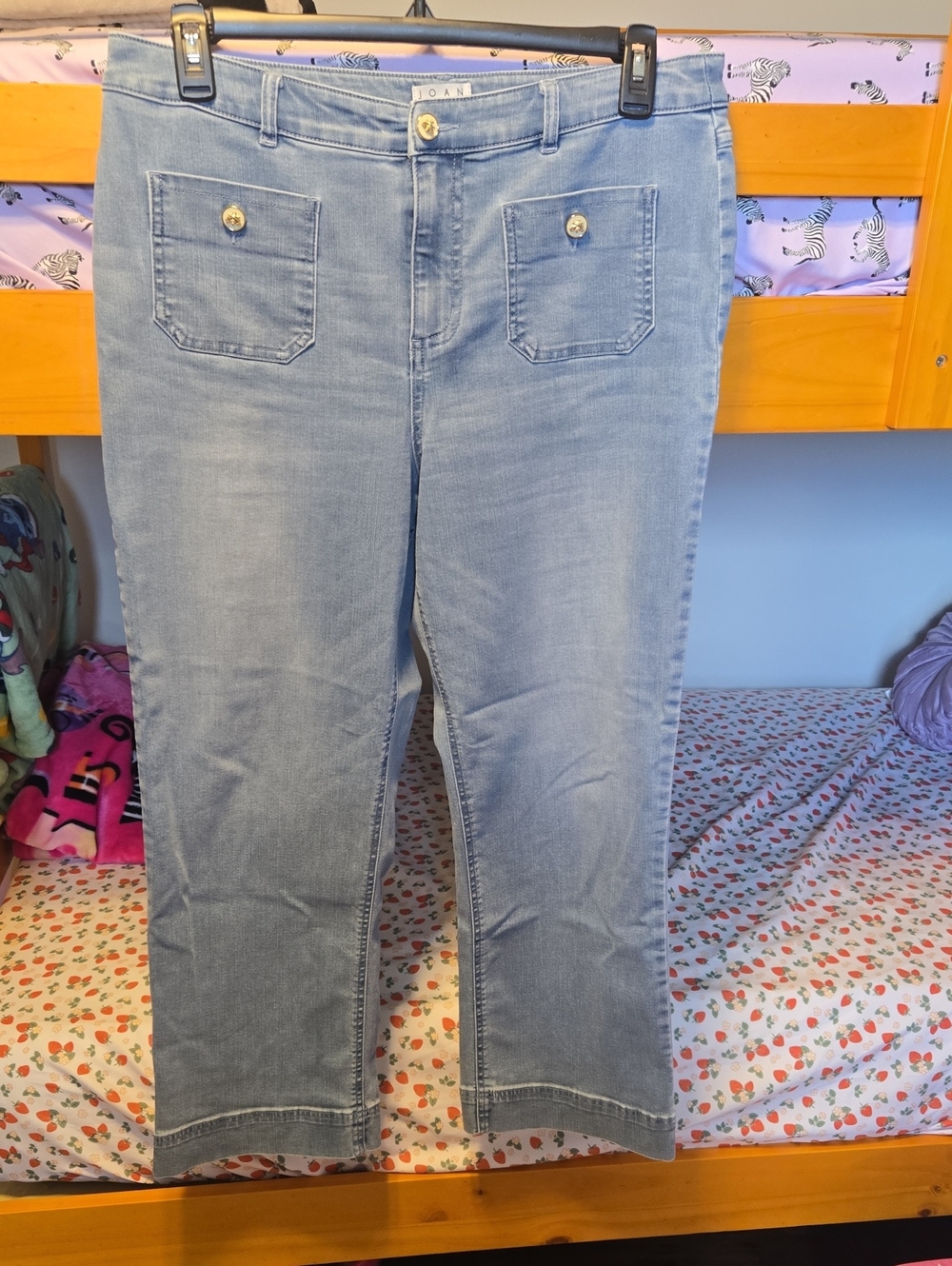 Joan Rivers Light Blue Straight Leg Jeans with Gold-Tone Buttons